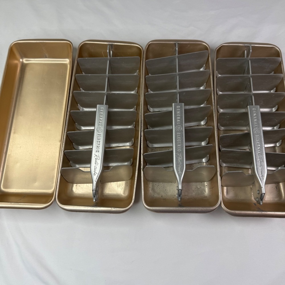 Vintage General Electric Redi-cube Aluminum Ice Cube Trays Copper Set of 4 GE